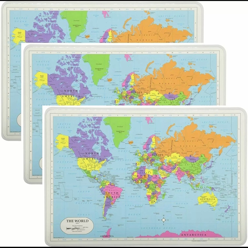 Placemats Sets World Map Learning Educational